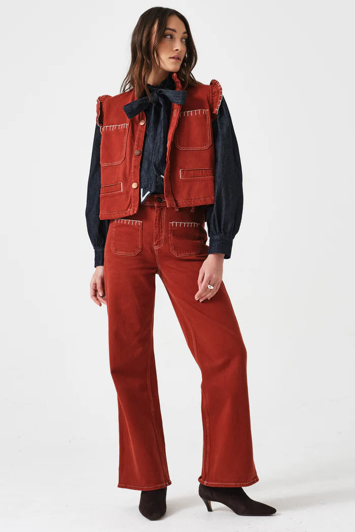 Mabel Patch Pocket Jean - Rust
