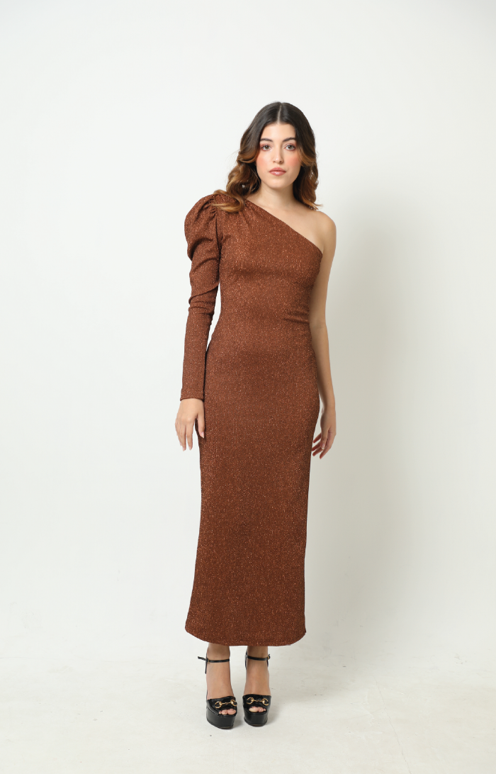 Paula One Shoulder Dress - Copper