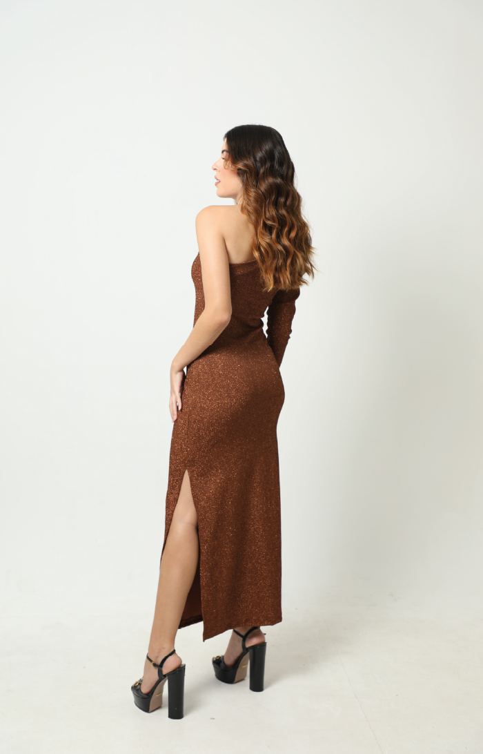 Paula One Shoulder Dress - Copper