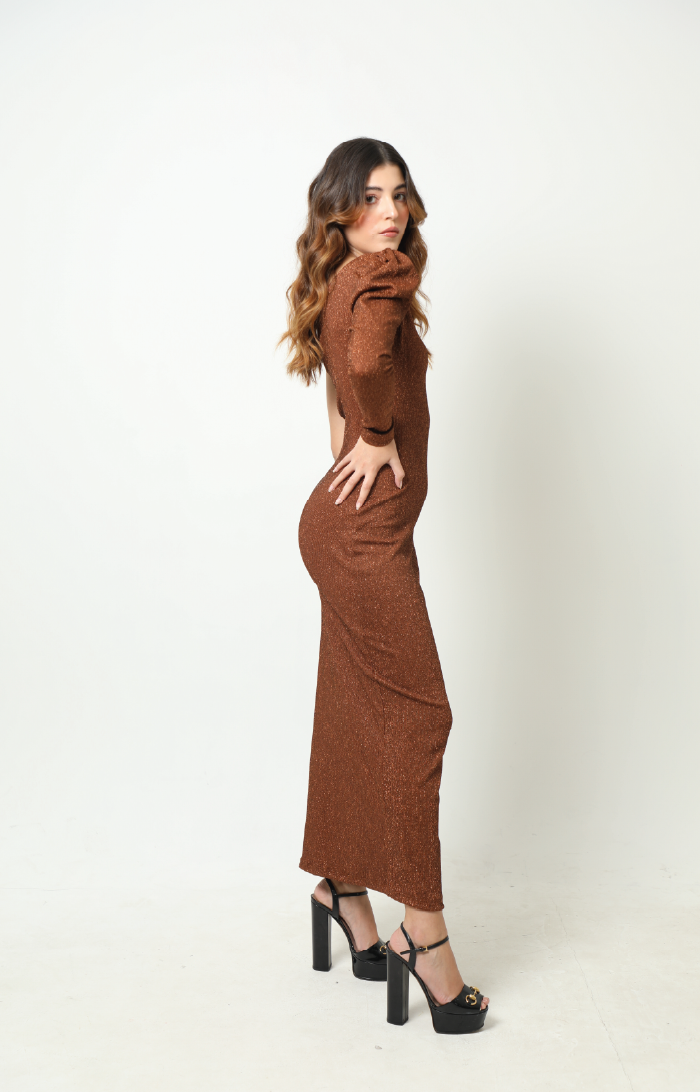 Paula One Shoulder Dress - Copper