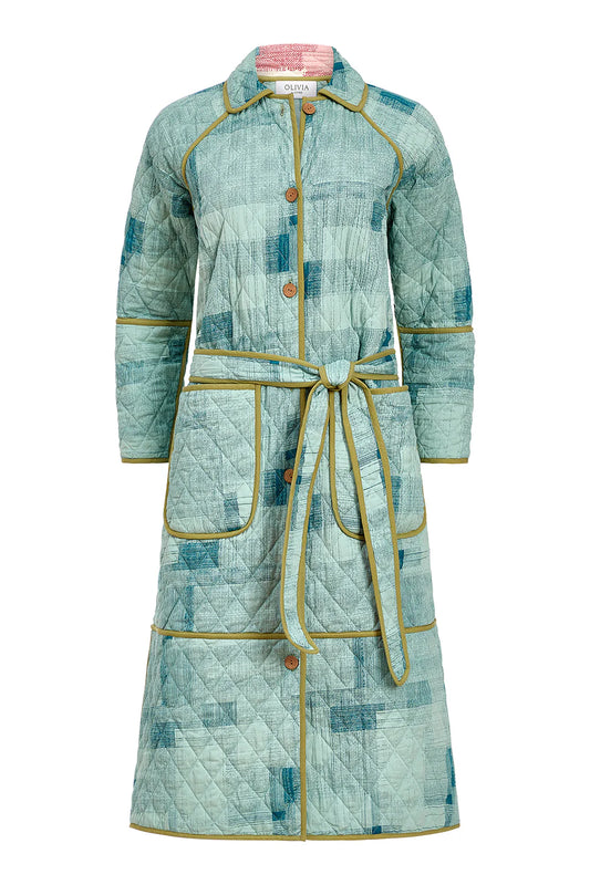 Quilted Reversible Coat - Blue Print/Cottage