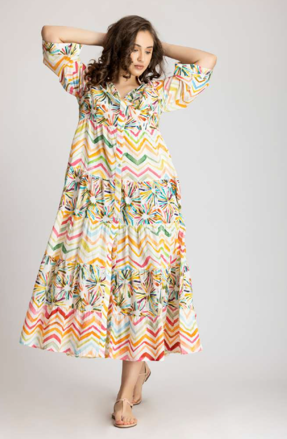 Rainbow Firework Zag Maxi Dress