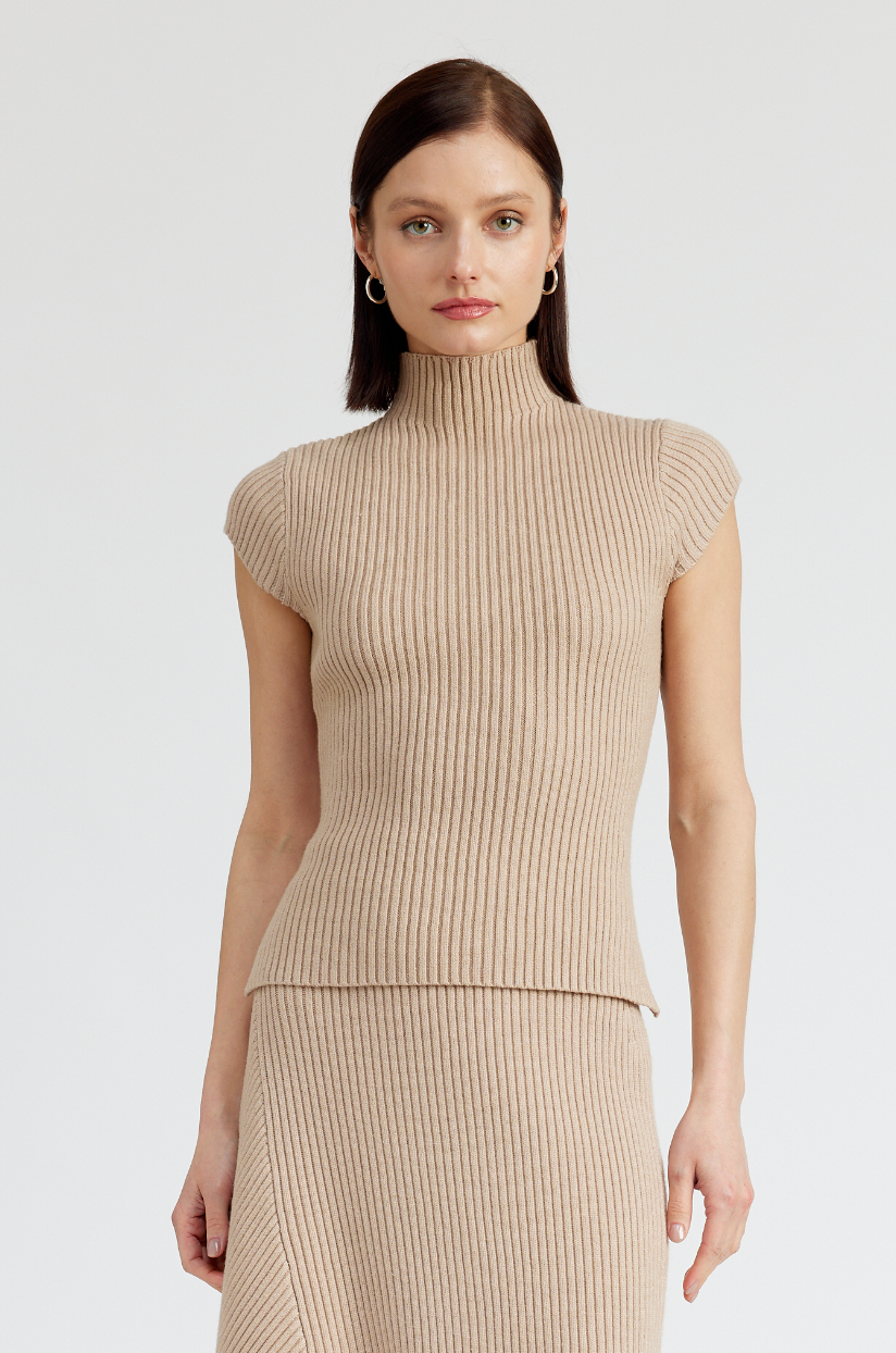 Elaine Ribbed Top - Taupe