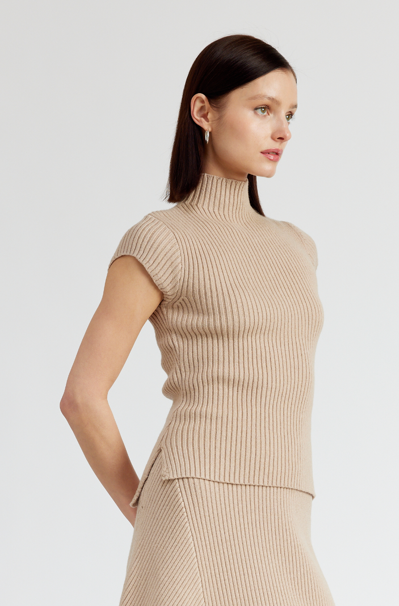 Elaine Ribbed Top - Taupe