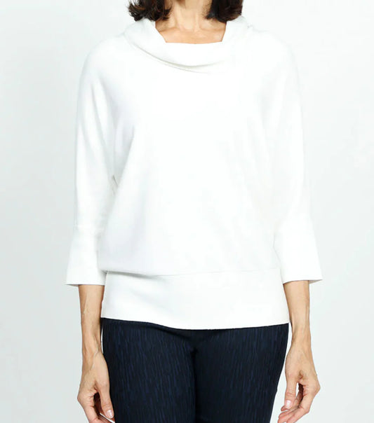 Cowl Neck 3/4 Sleeve Sweater - Ivory