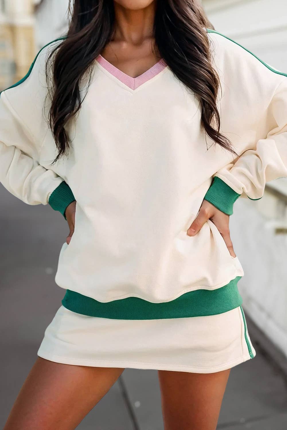Colorblock Ribbed Trim Sporty 2pcs Mini Skort Set