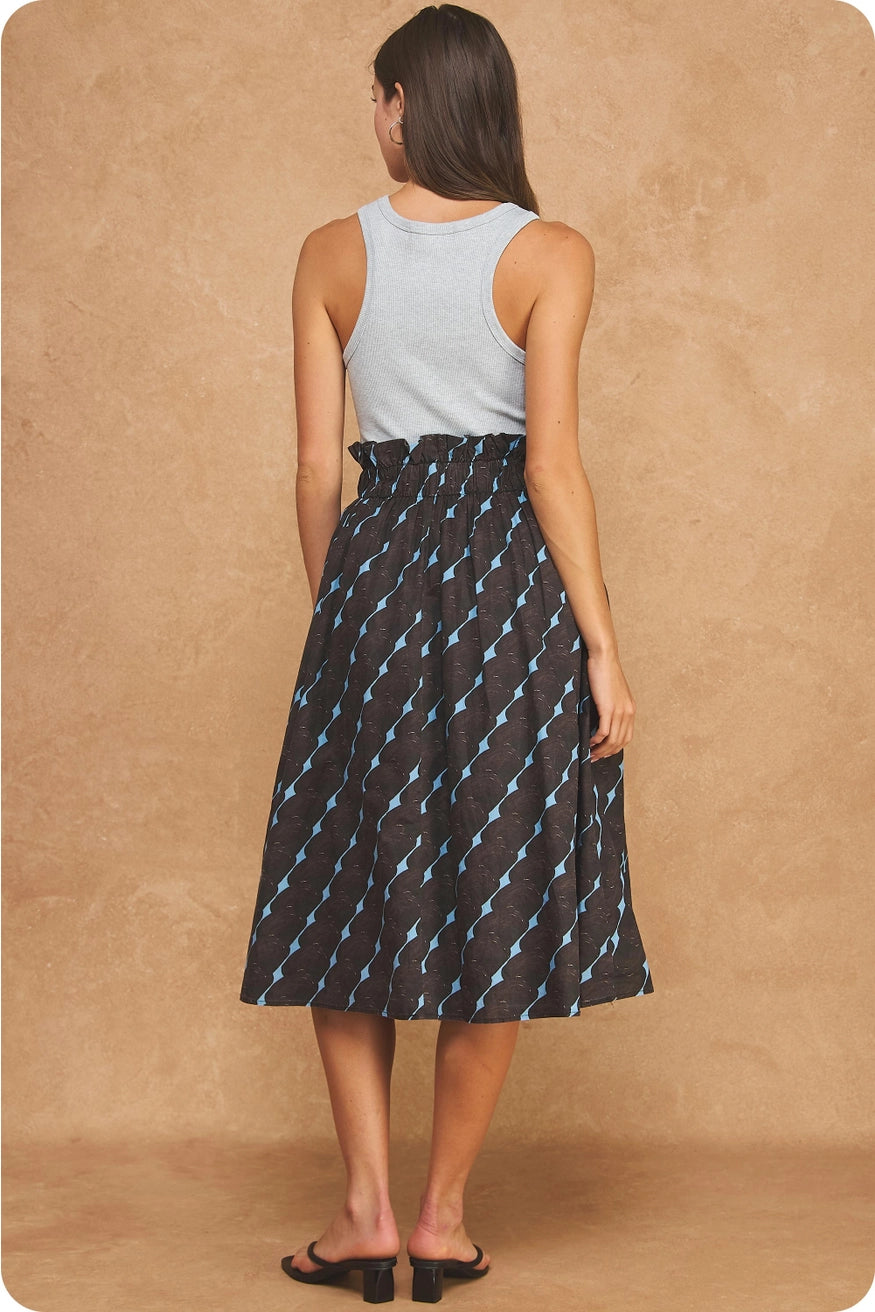 Mixed Media Midi Dress - Grey/Brown/Blue