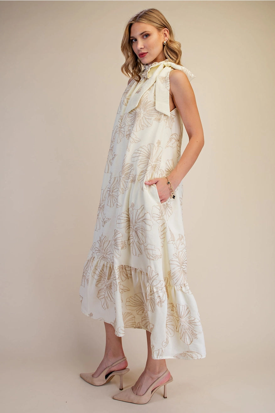 Floral Lurex Midi Dress - Ivory