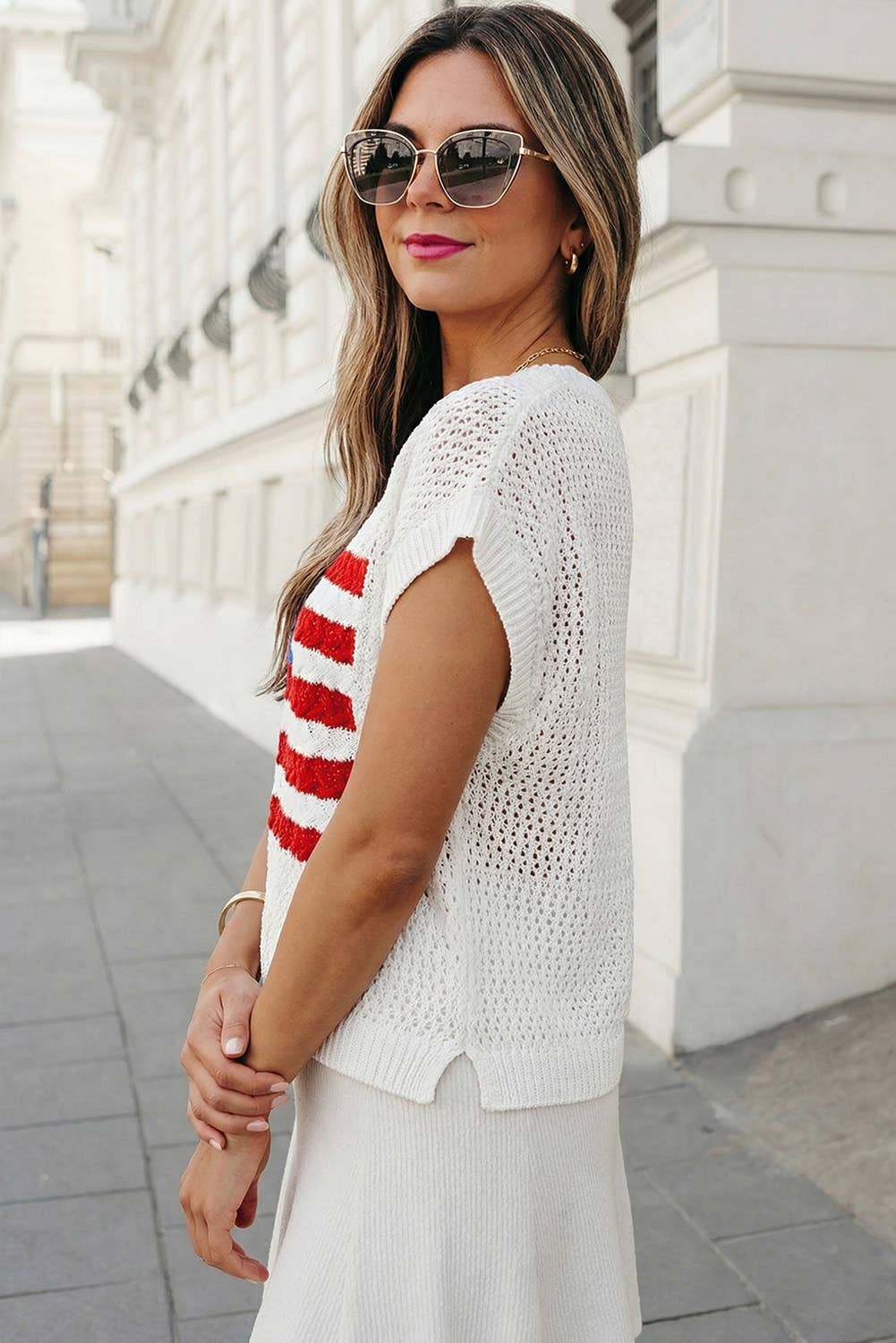 USA Short Sleeve Sweater Top