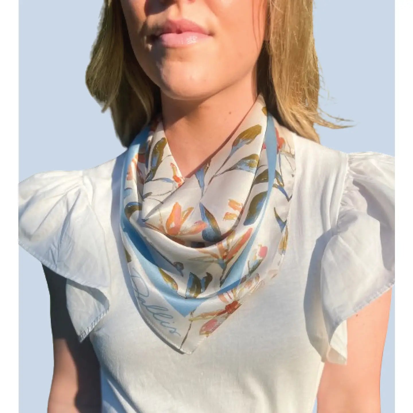 Cream + Blue Botanical Scarf