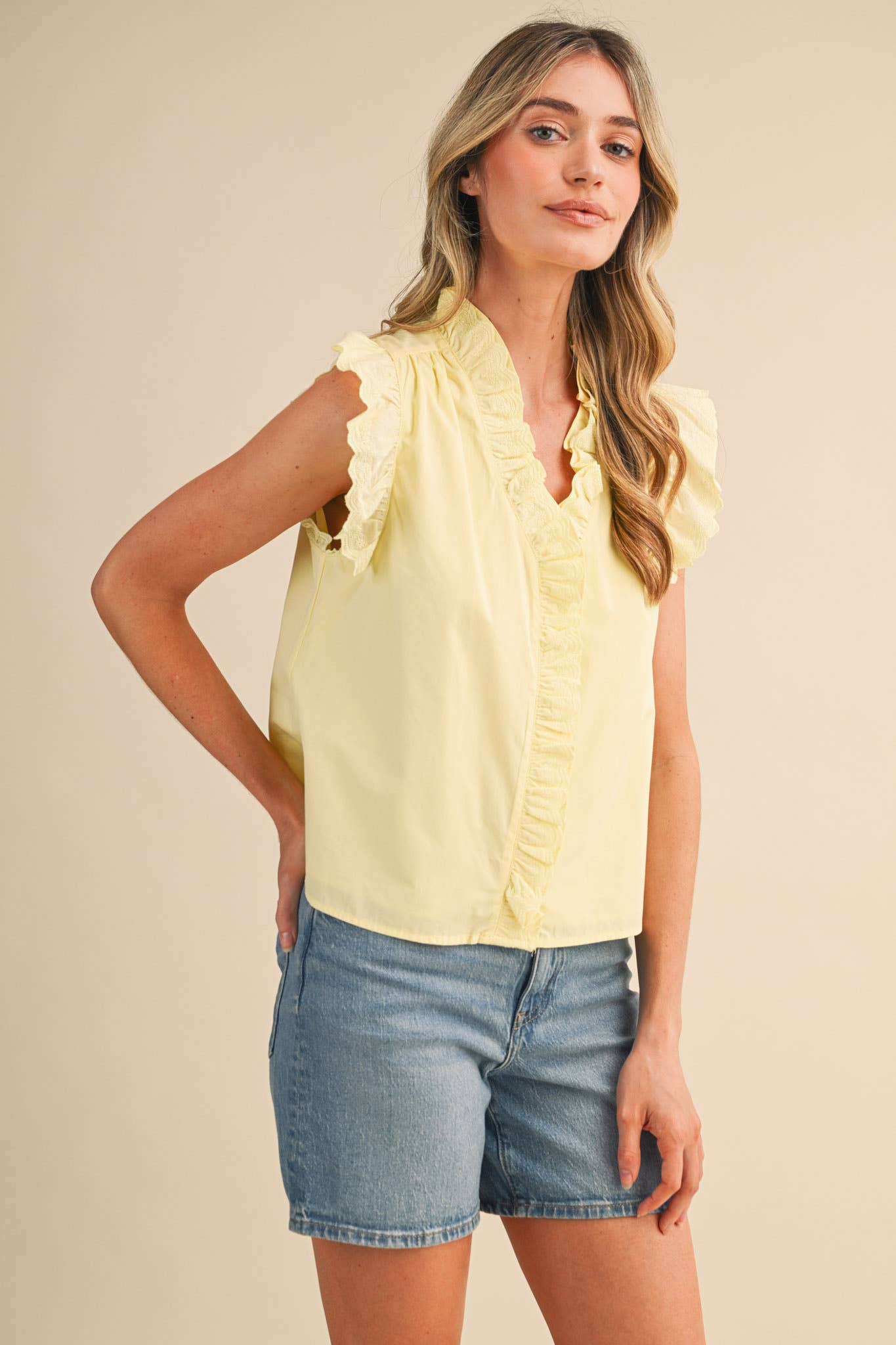 Lace Trim Top - Lemon Drop