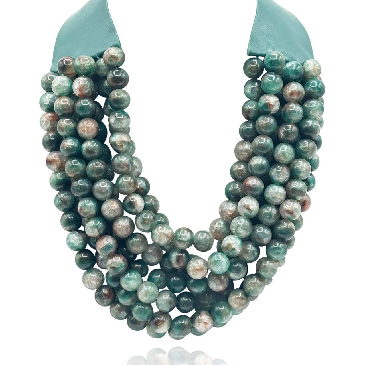Isadora Multi-Strand Green Onyx Resin Necklace With Vegan Adjustable Clasp
