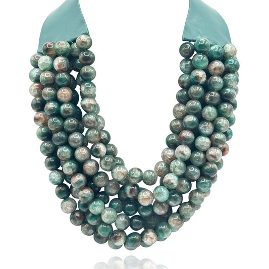 Isadora Multi-Strand Green Onyx Resin Necklace With Vegan Adjustable Clasp