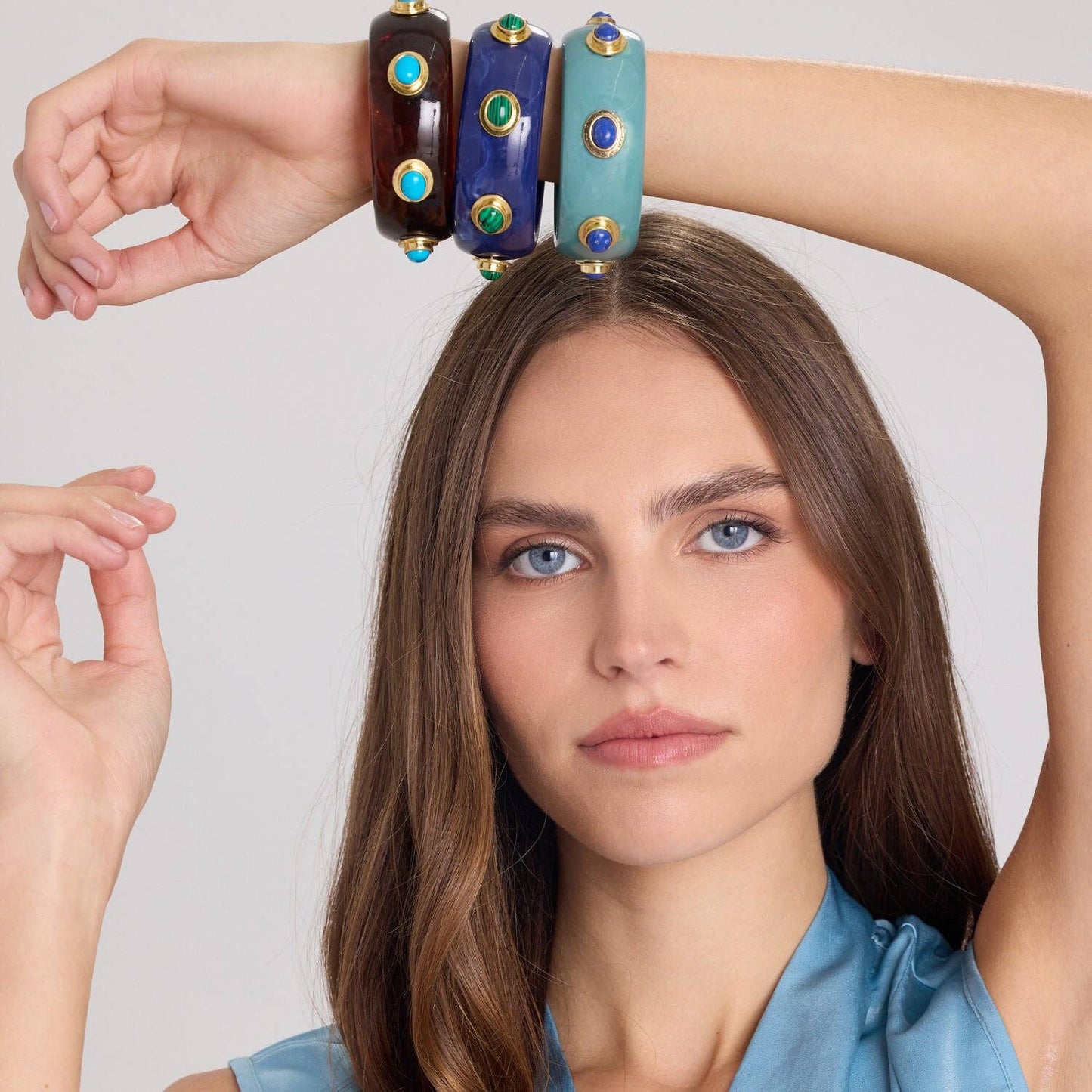Renee Bangle In Tortoise Resin And Turquoise Stones