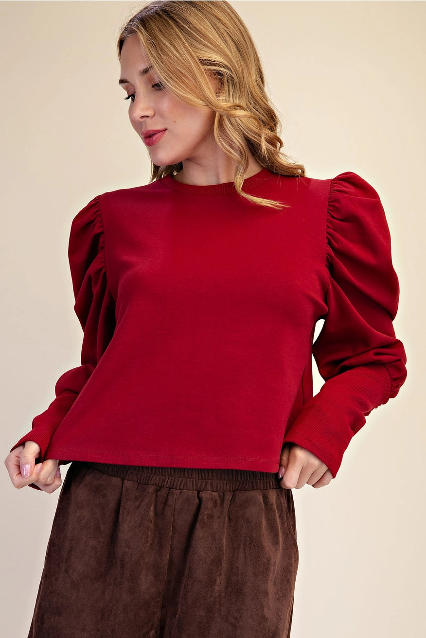 Puff Rib L/S Top - Burgundy