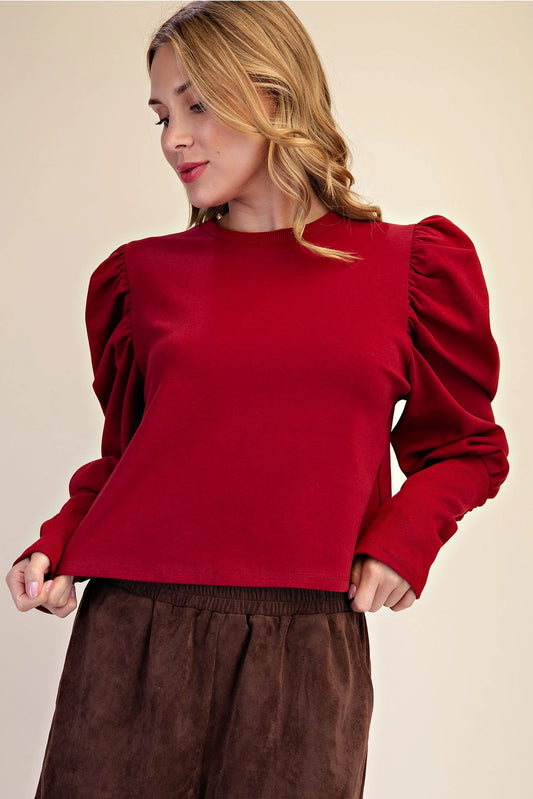 Puff Rib L/S Top - Burgundy