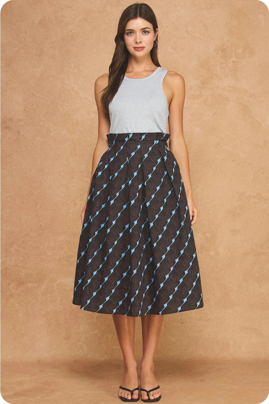 Mixed Media Midi Dress - Grey/Brown/Blue