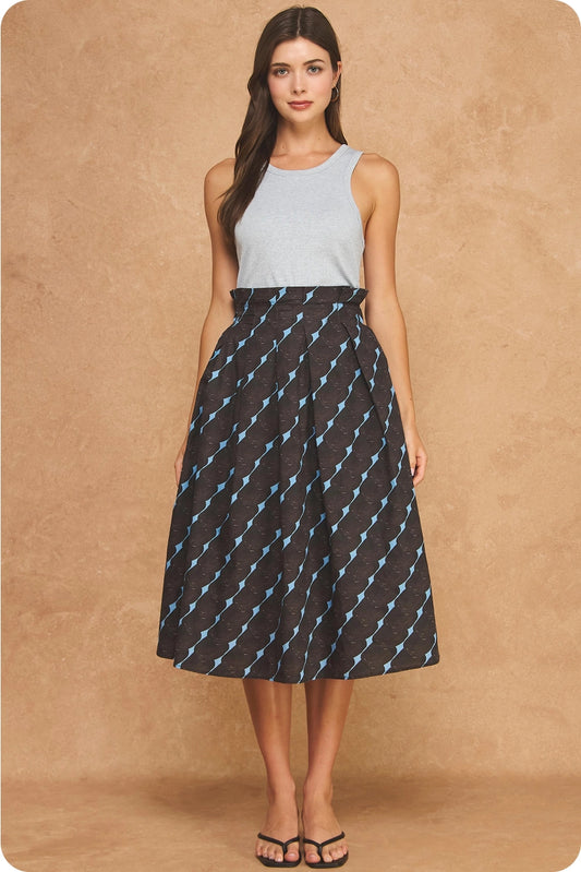 Mixed Media Midi Dress - Grey/Brown/Blue