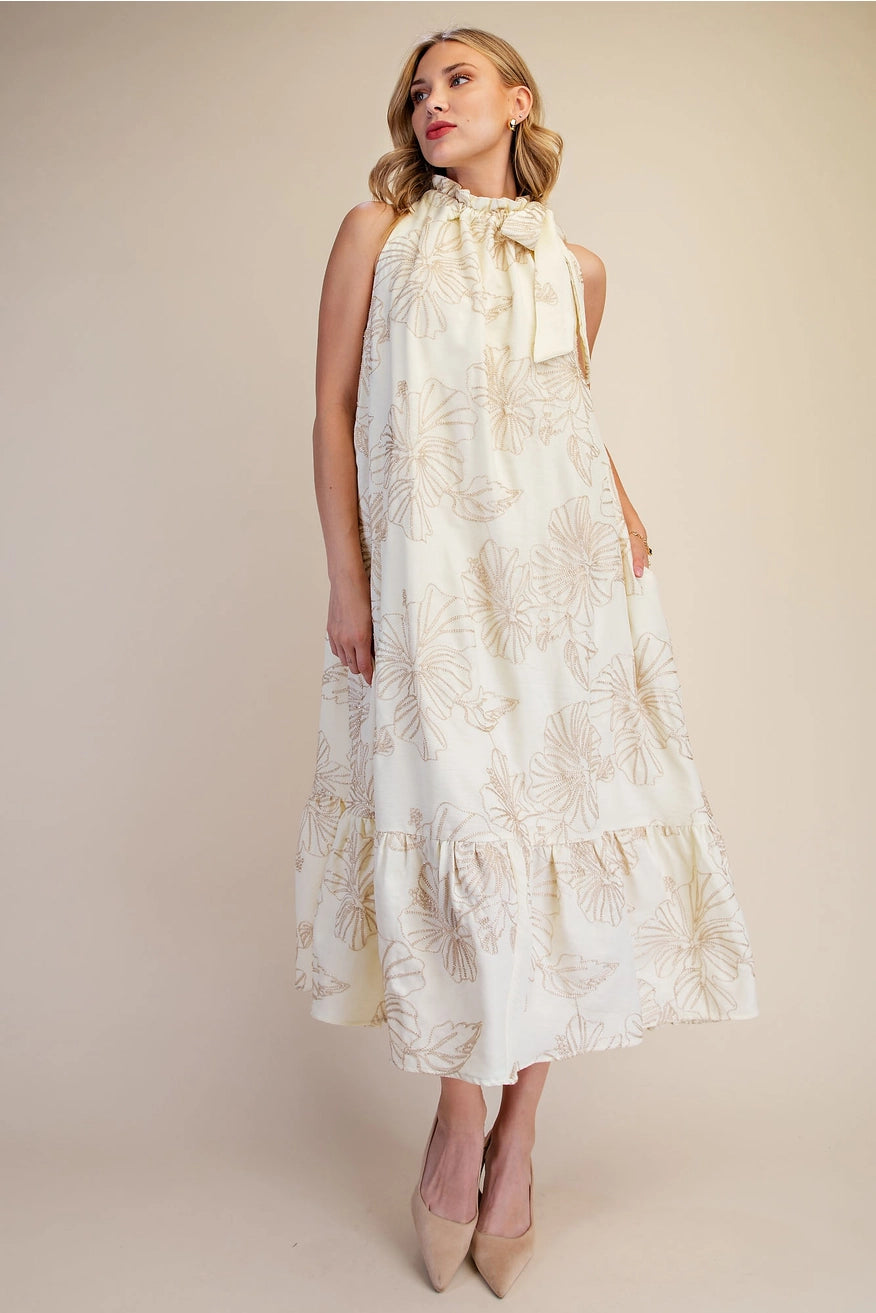 Floral Lurex Midi Dress - Ivory