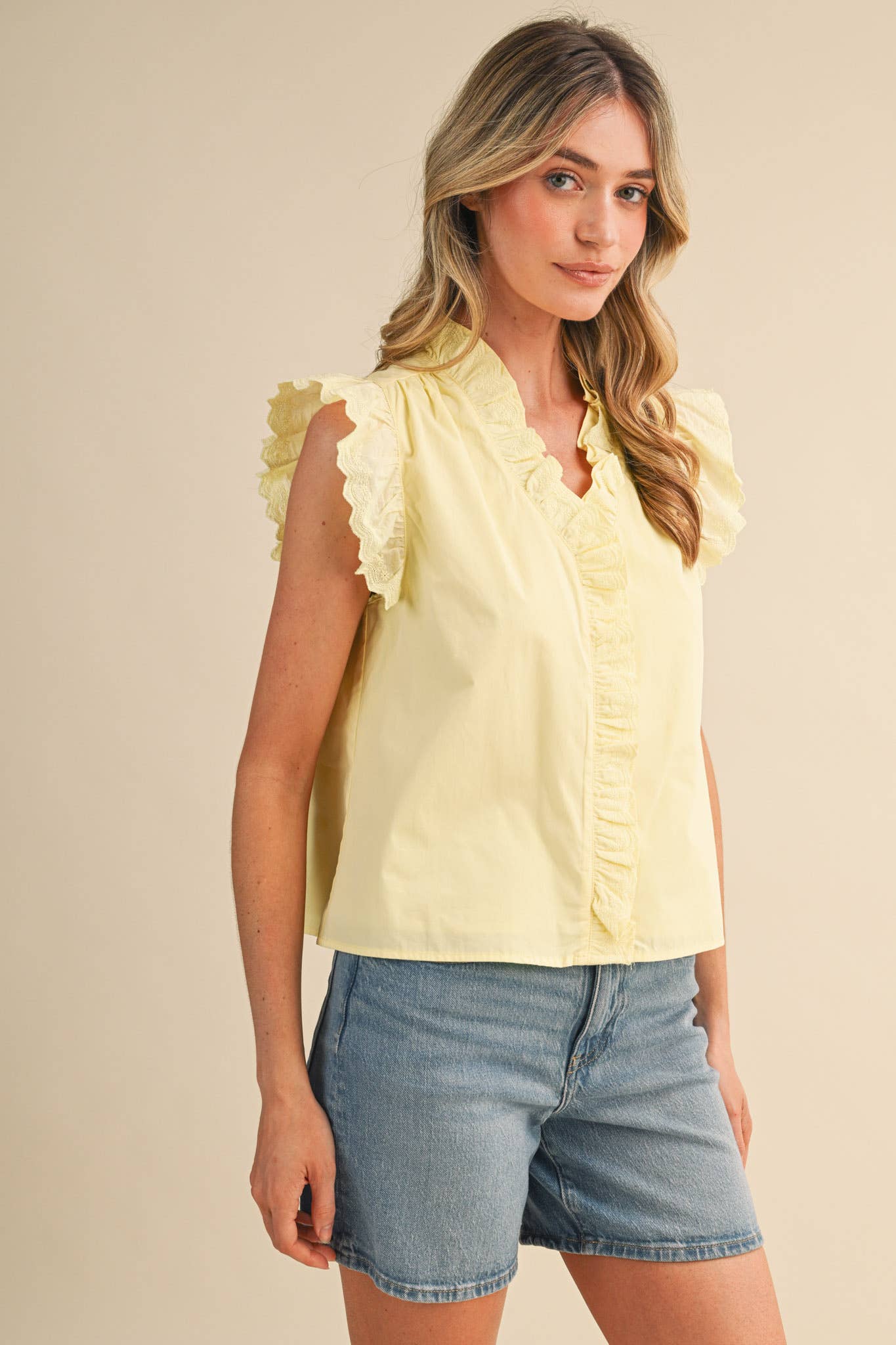 Lace Trim Top - Lemon Drop