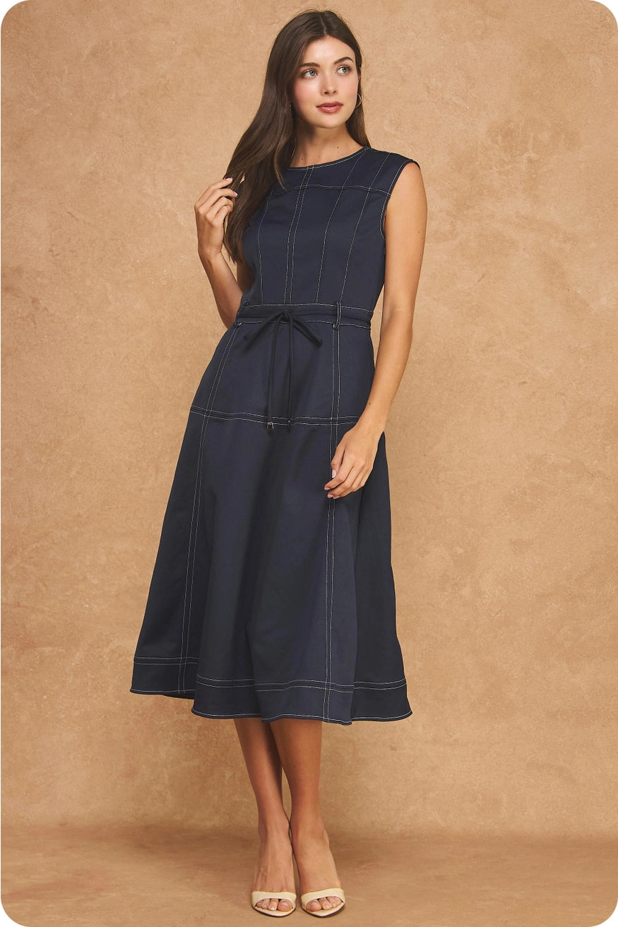 Navy slvls Midi Dress w/Belt