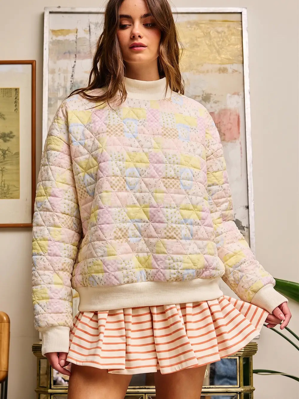Quilted Pastel Patchwork Pullover