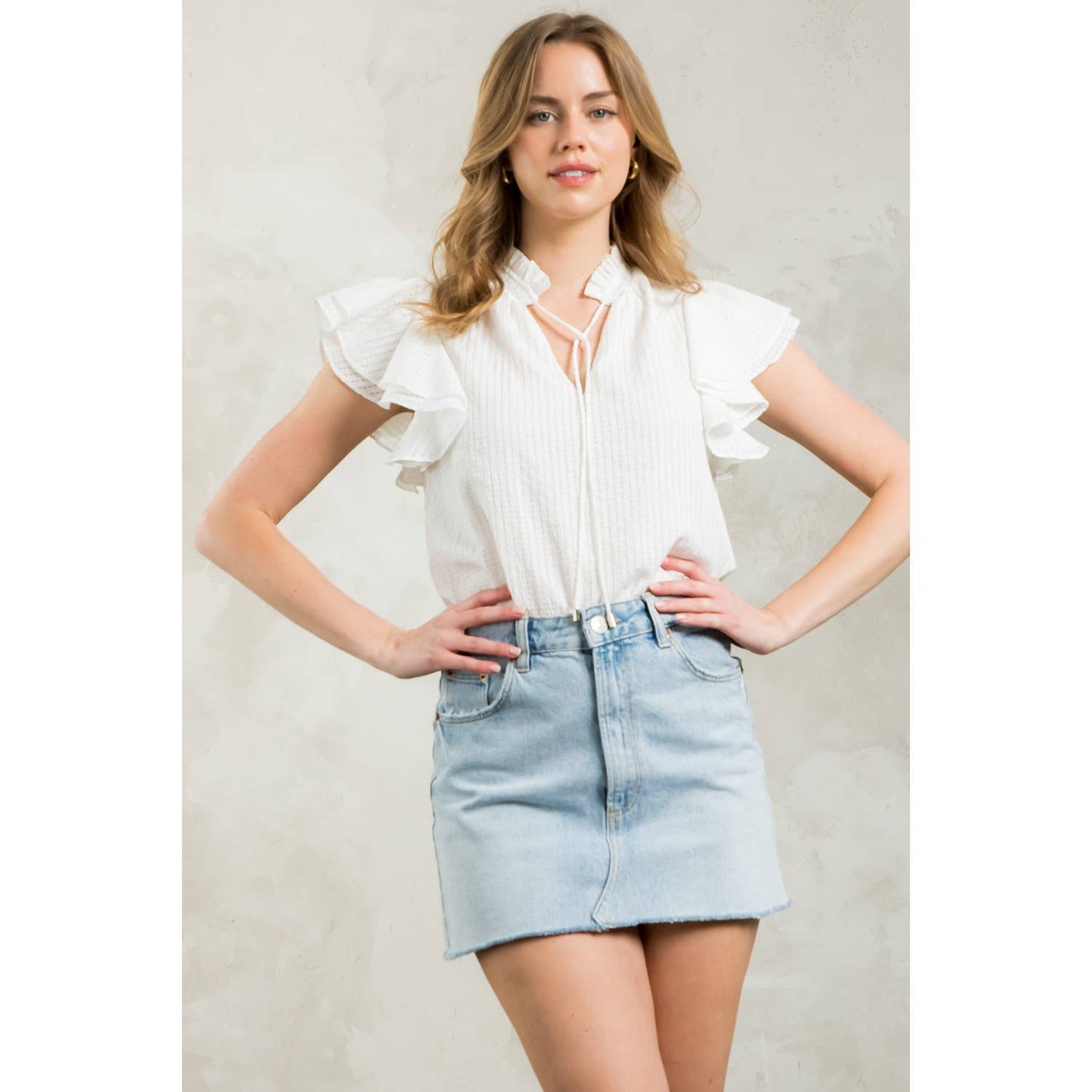 Flutter Sleeve Gingham Top