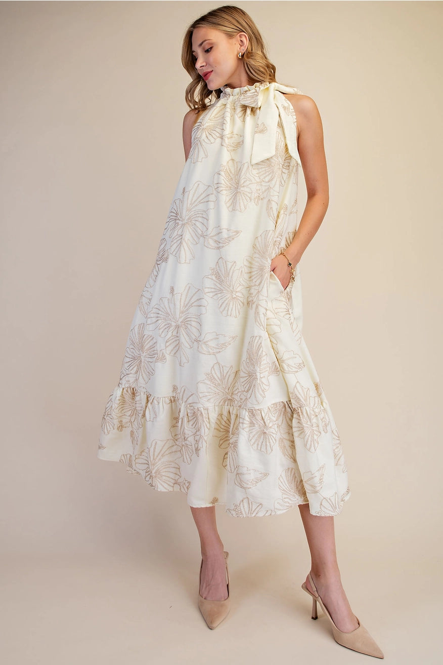 Floral Lurex Midi Dress - Ivory