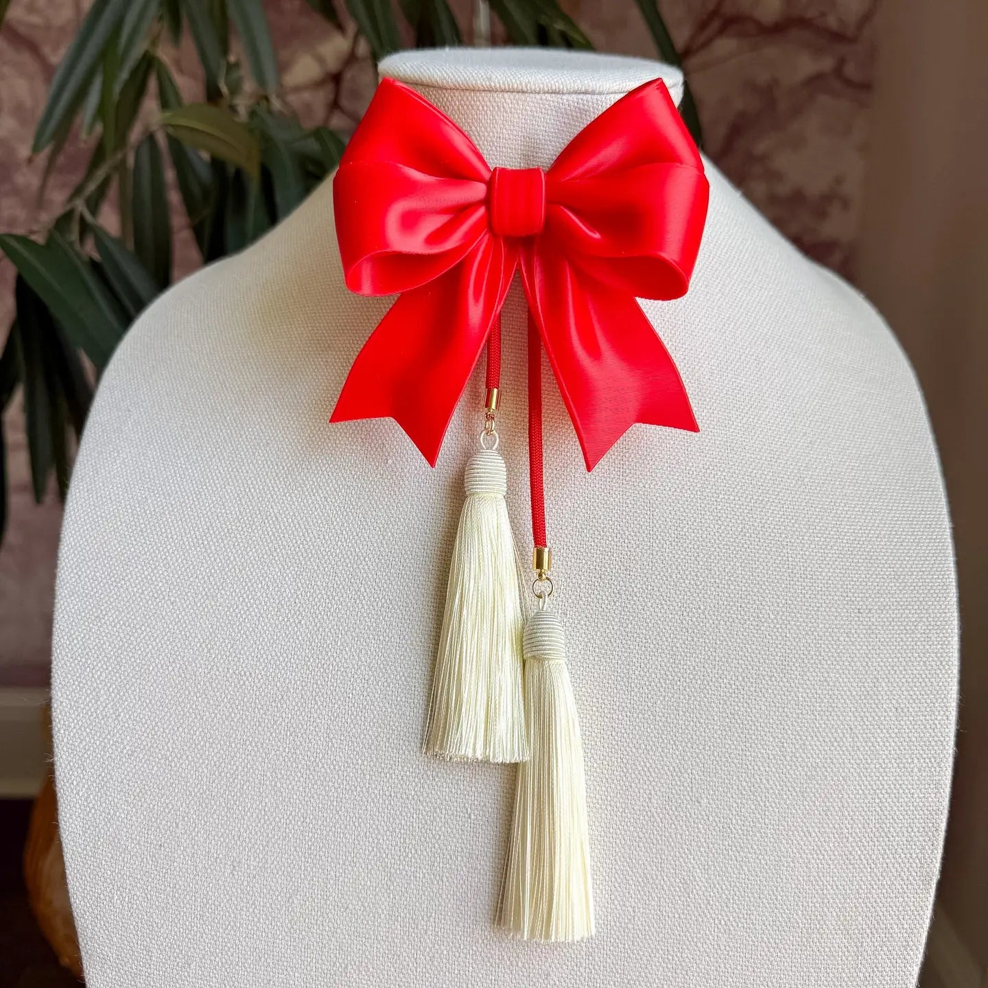 Ribbon Bow Bolo Candy Red with Red & Ivory