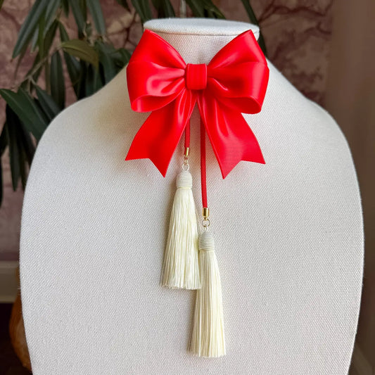 Ribbon Bow Bolo Candy Red with Red & Ivory