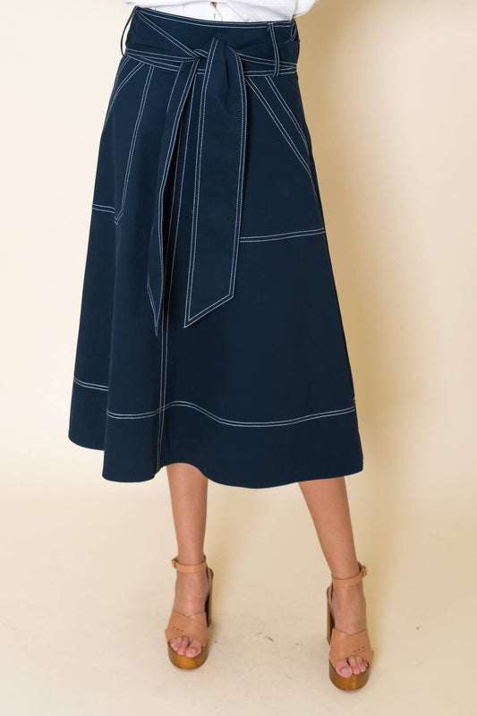 Navy Midi Skirt w/White Stitch Skirt