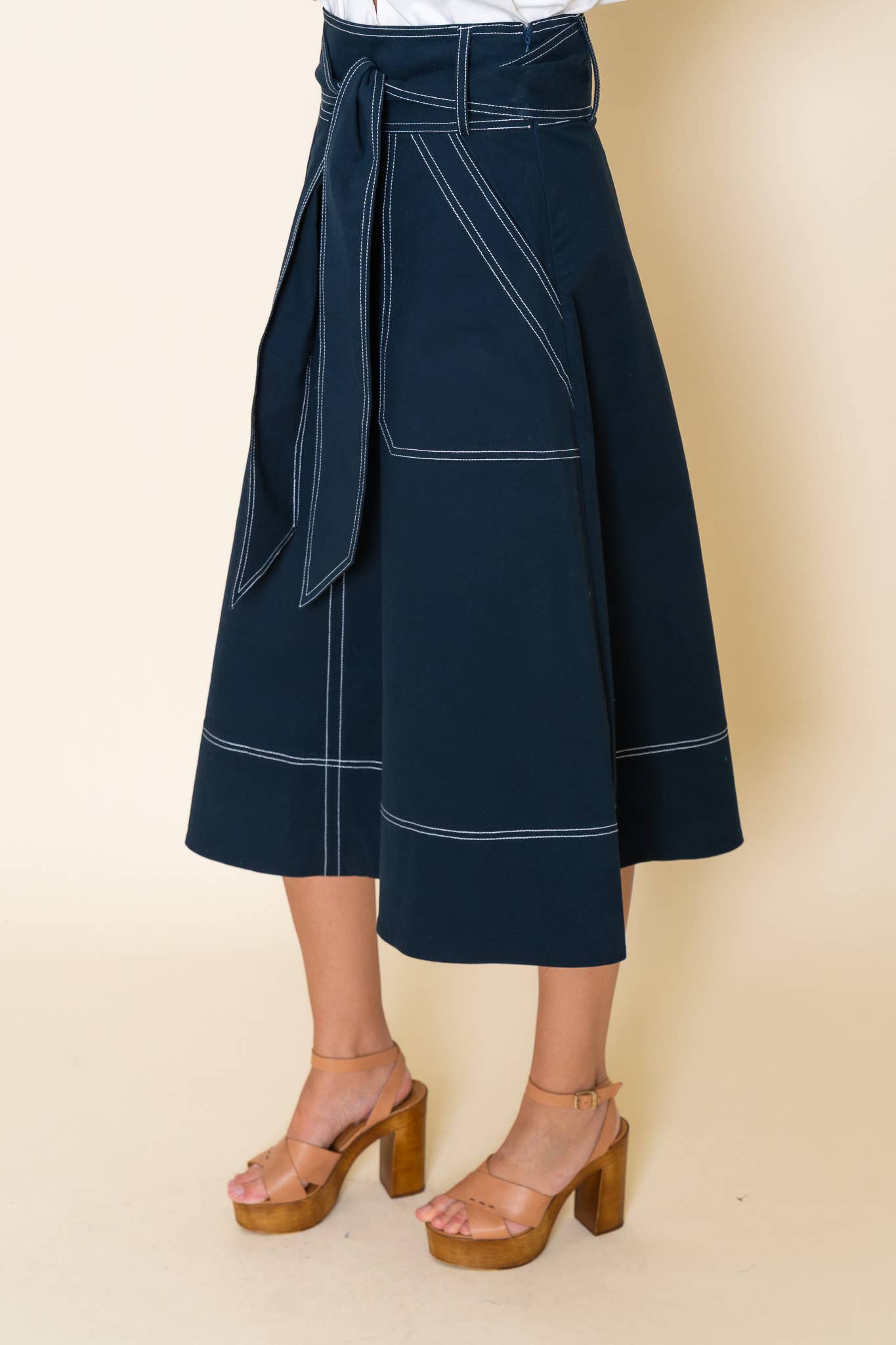 Navy Midi Skirt w/White Stitch Skirt