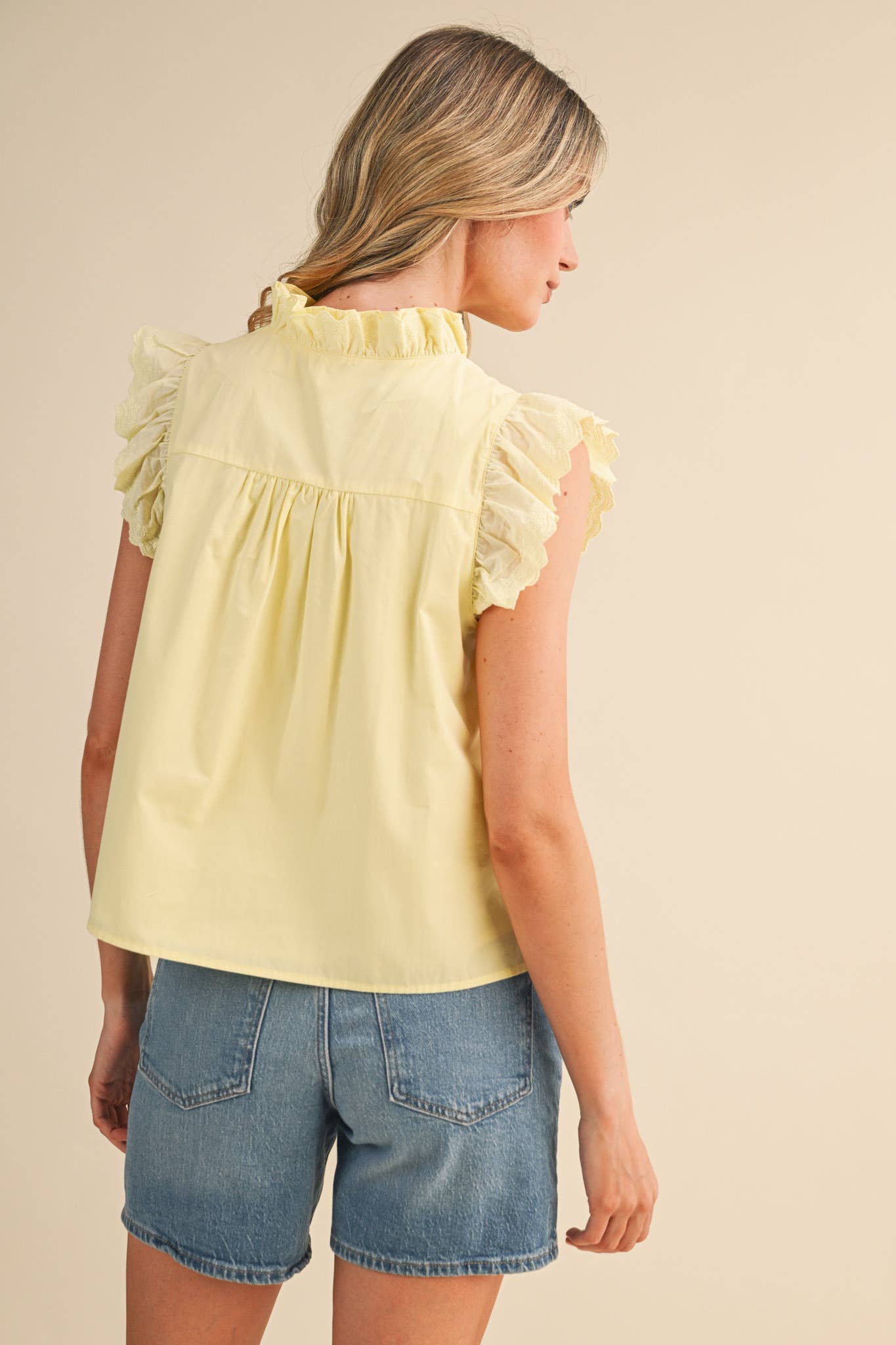 Lace Trim Top - Lemon Drop
