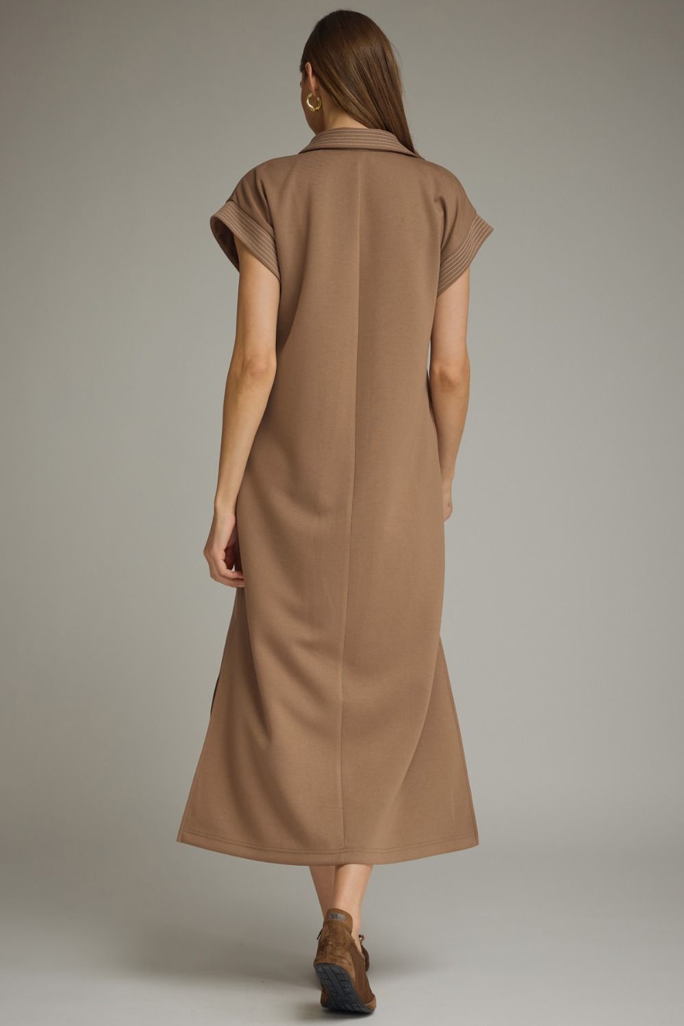 Contrast Stitch Midi Dress - Khaki