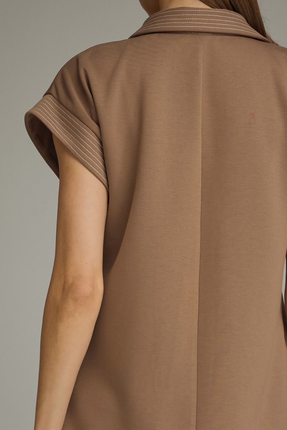 Contrast Stitch Midi Dress - Khaki