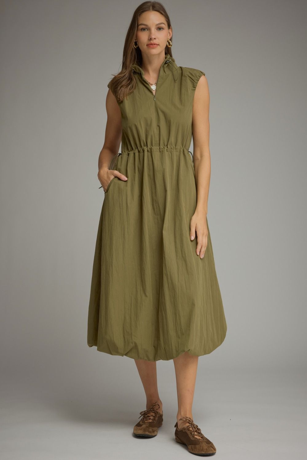 Olive Slvls Dress w/Cinch waist