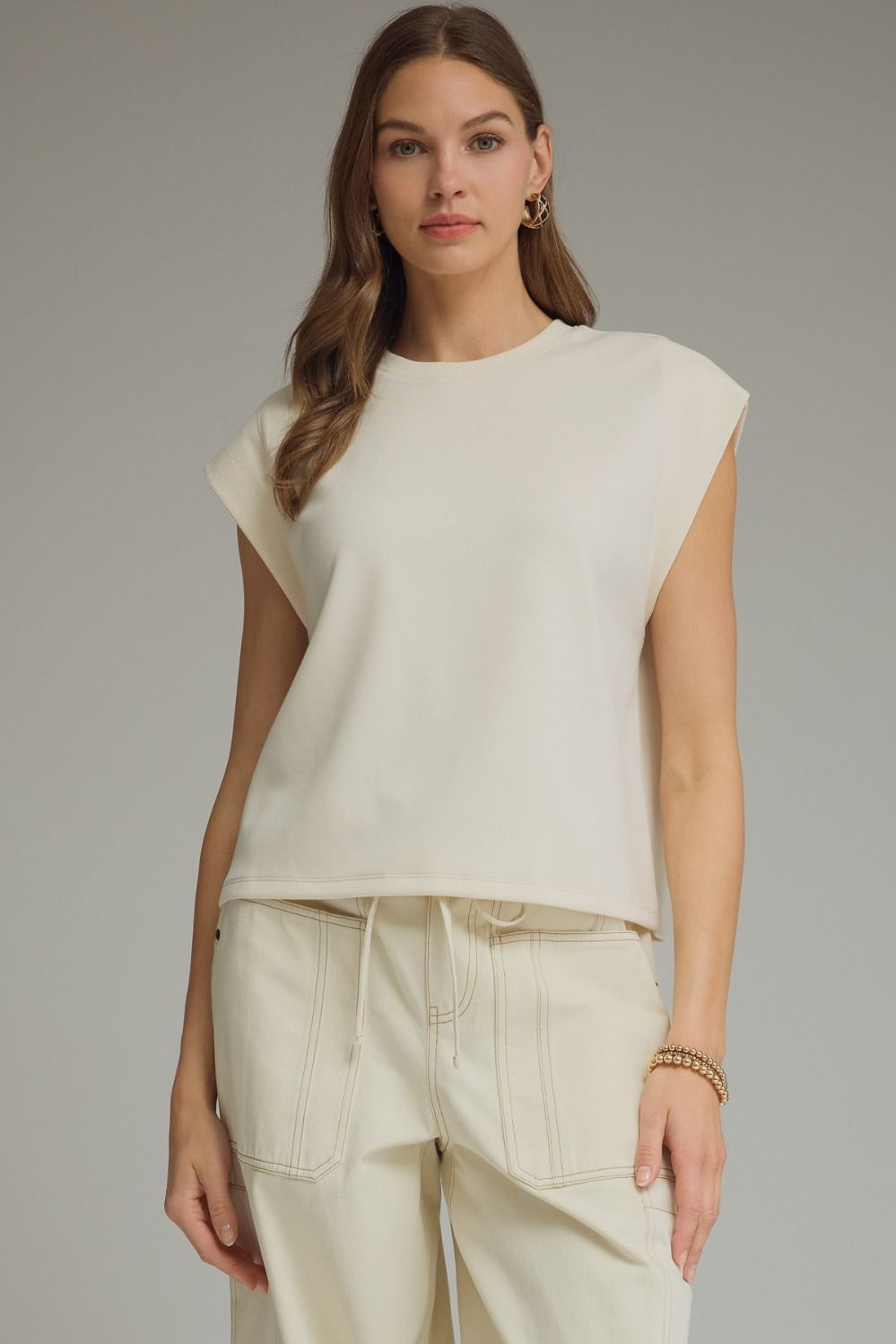 Cream Cap Sleeve Top