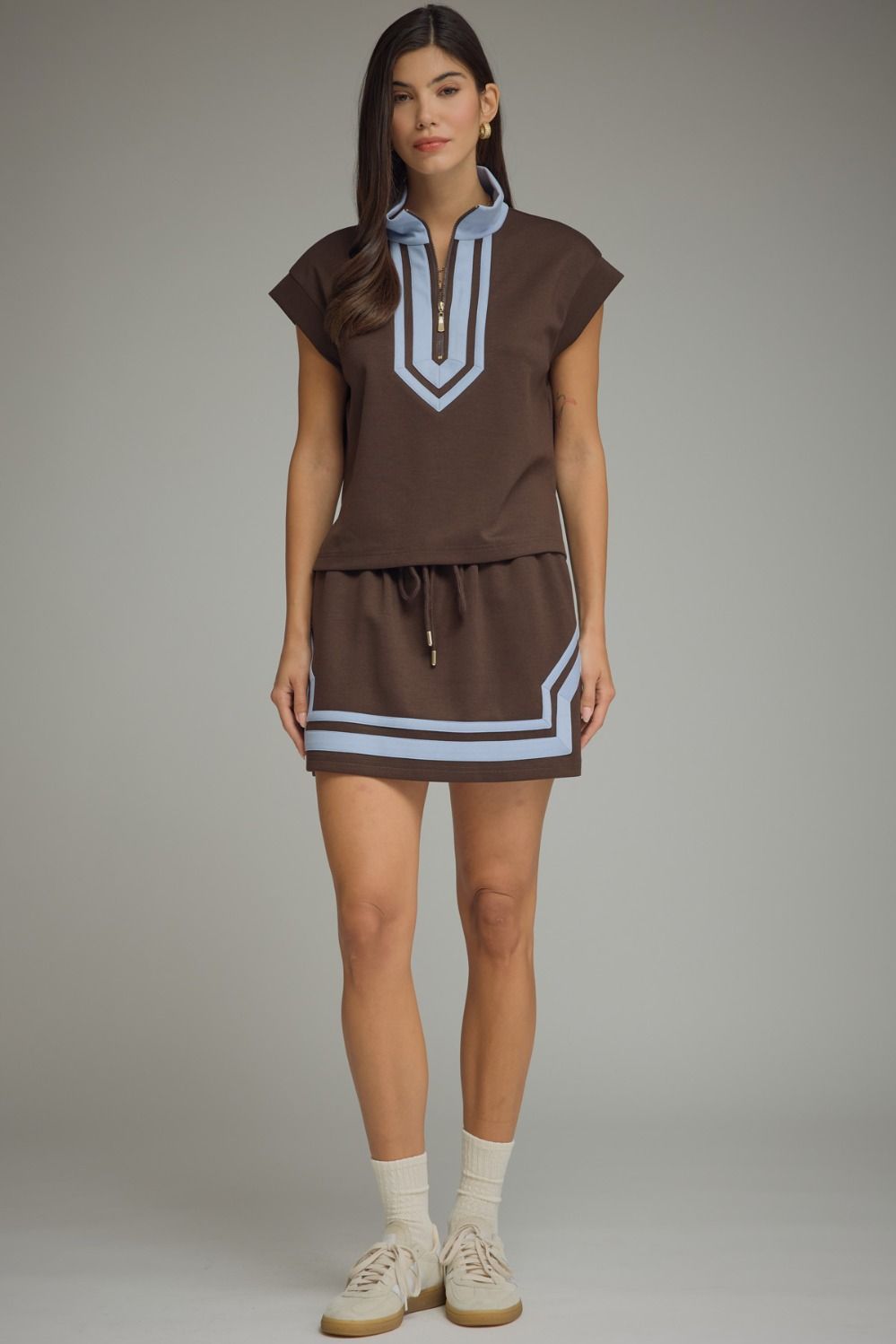 Brown Cap Sleeve top w/Contrast