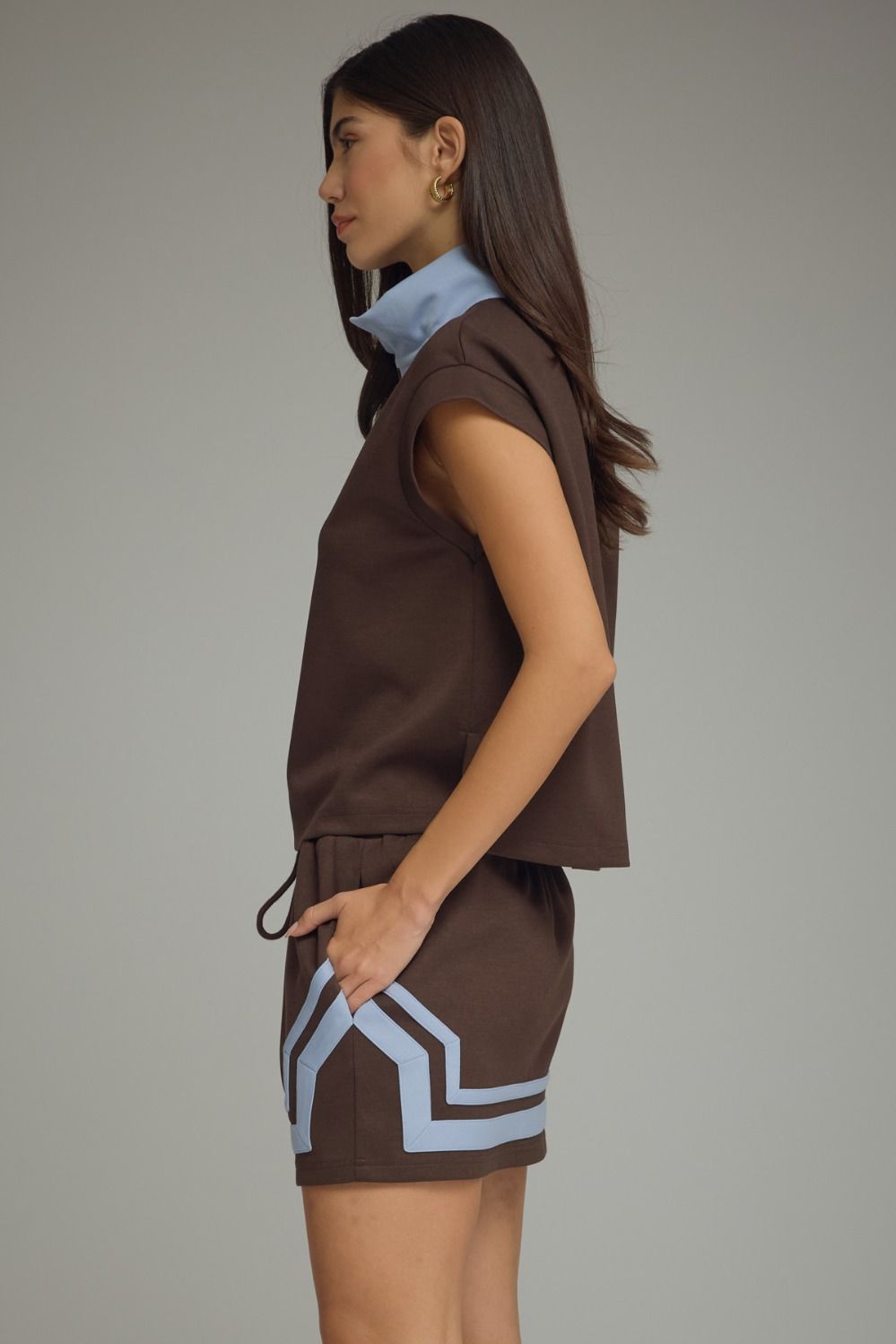 Brown Cap Sleeve top w/Contrast