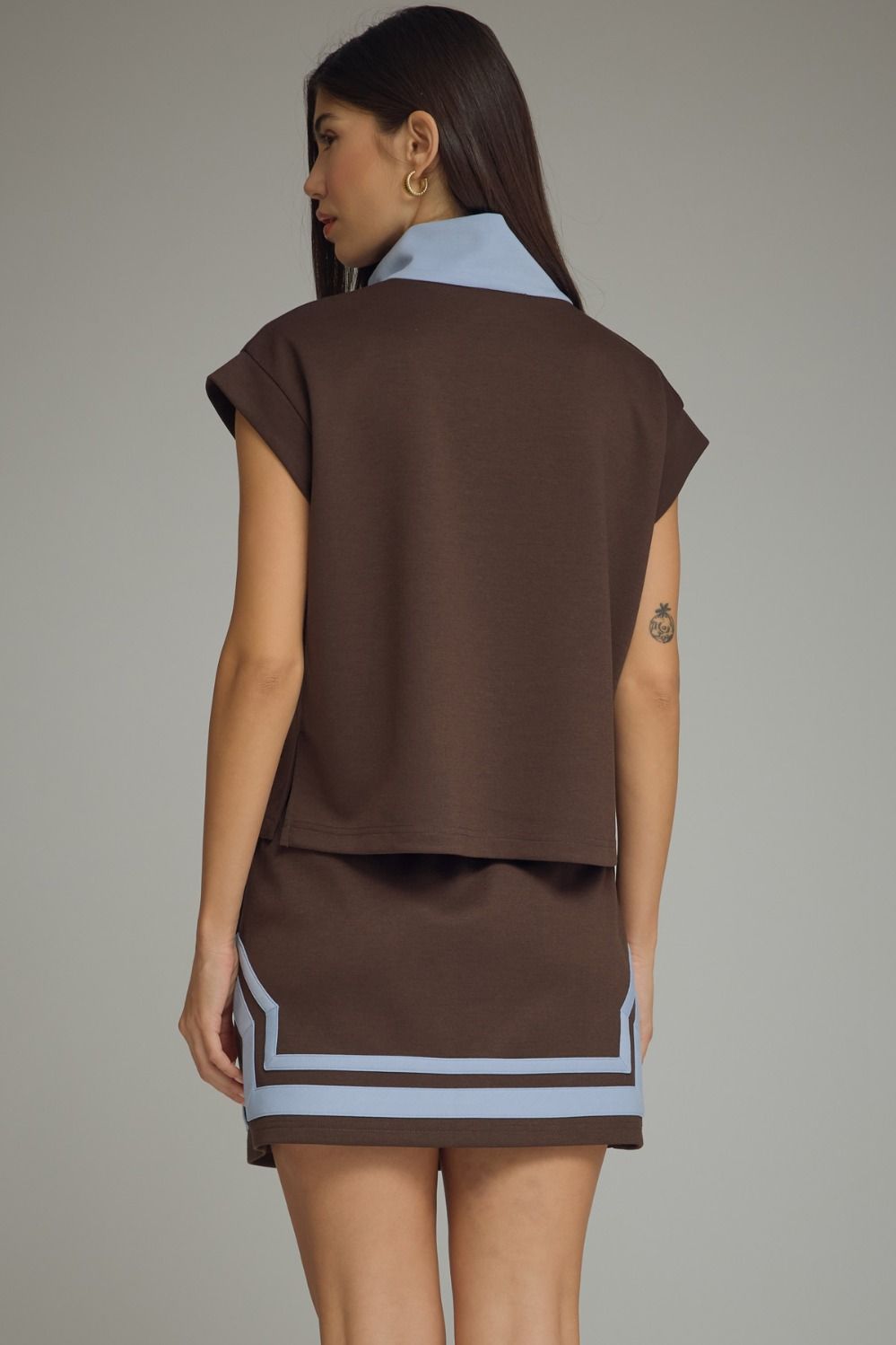 Brown Cap Sleeve top w/Contrast