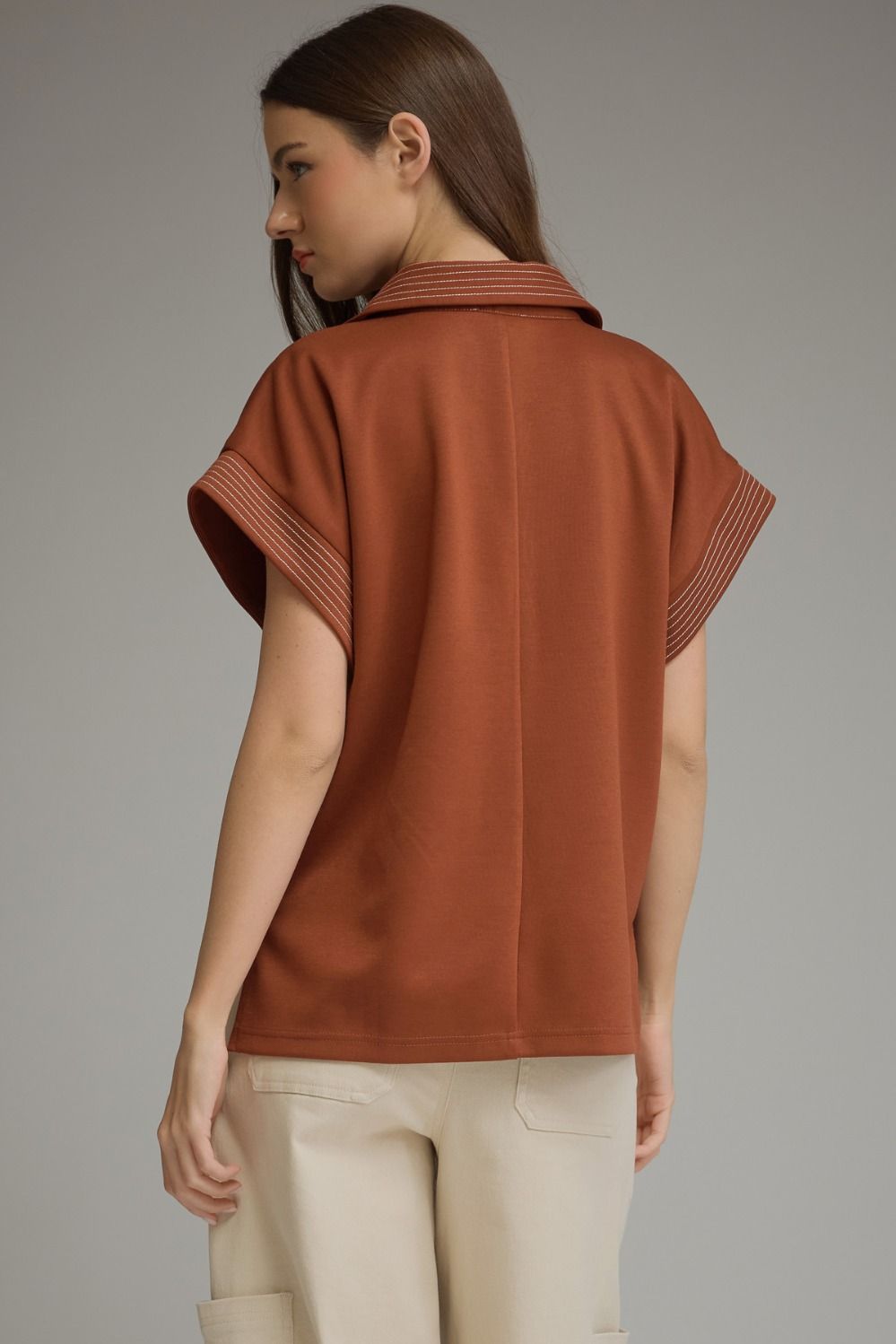 Contrast Stitching Top Burnt Orange
