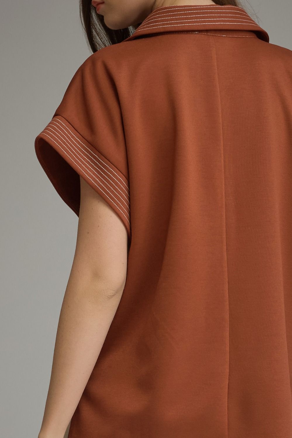Contrast Stitching Top Burnt Orange