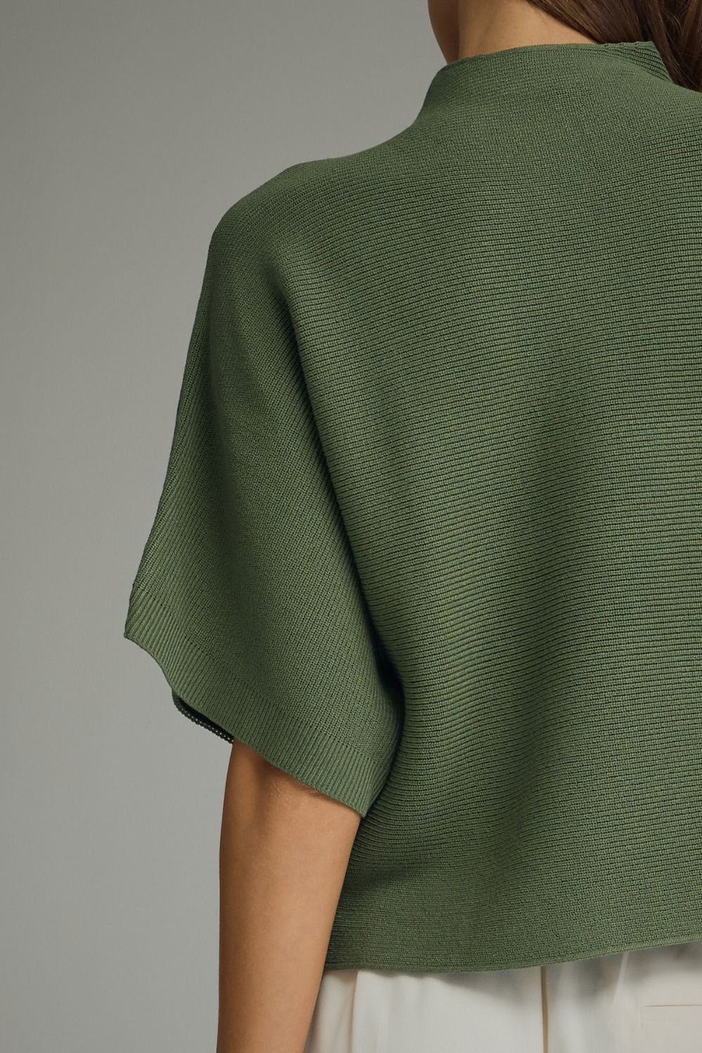 Mock Neck Crop Sweater w/Dolman Sleeves - Olive