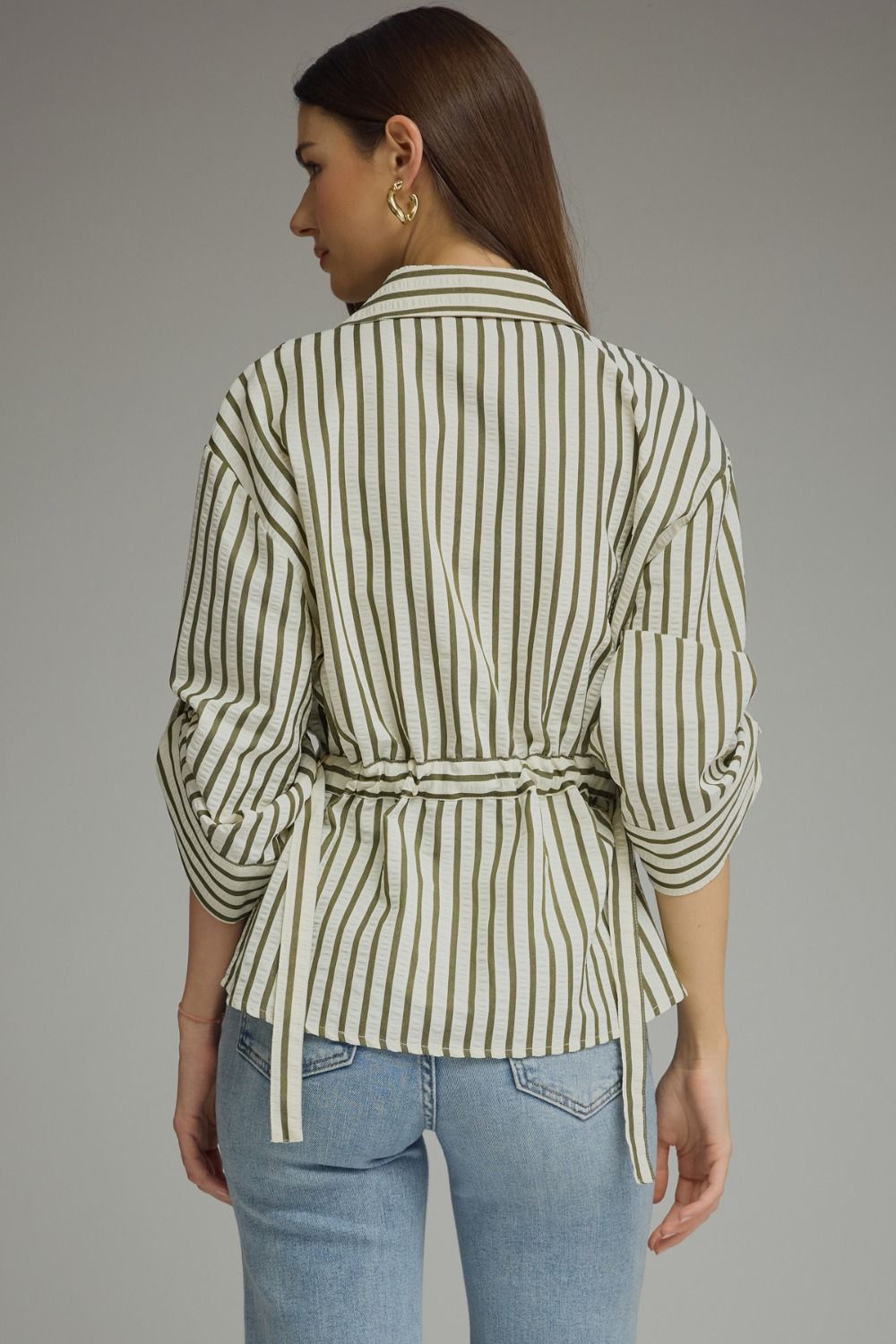 Green Stripe Adjustable Waist Button Down
