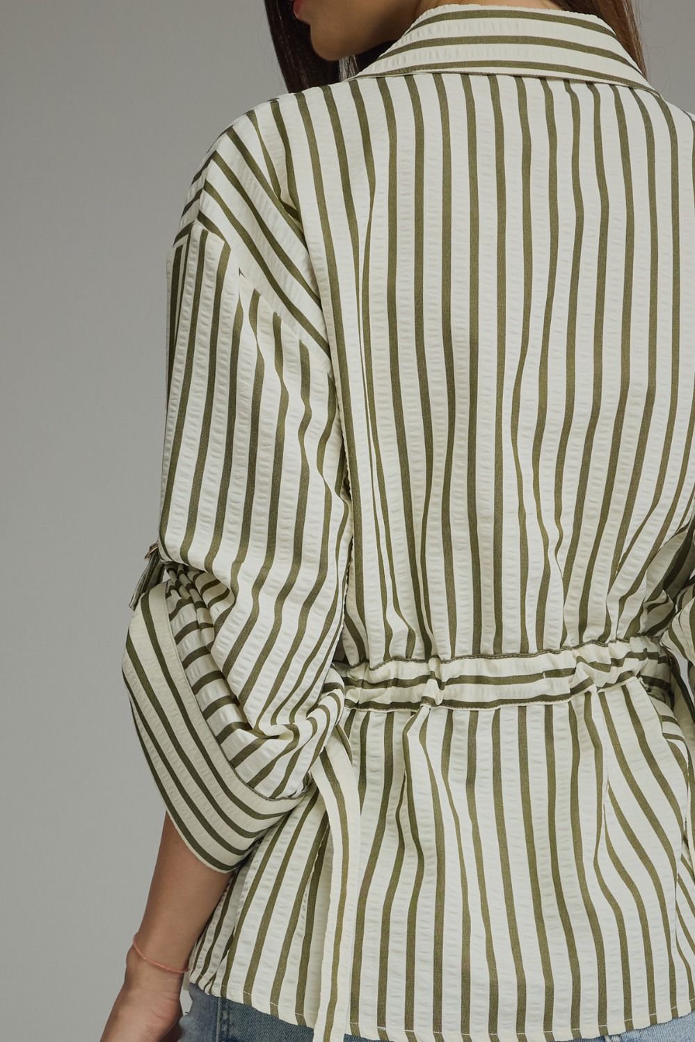 Green Stripe Adjustable Waist Button Down