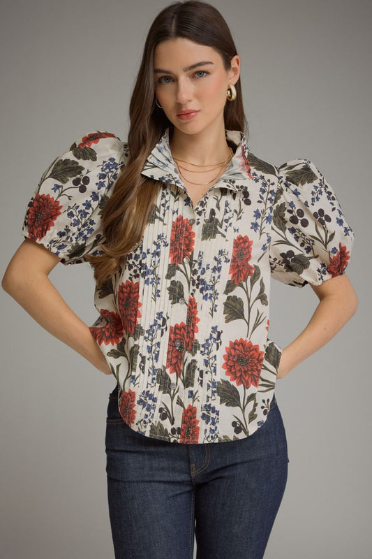 Floral Short Puff Sleeve Top
