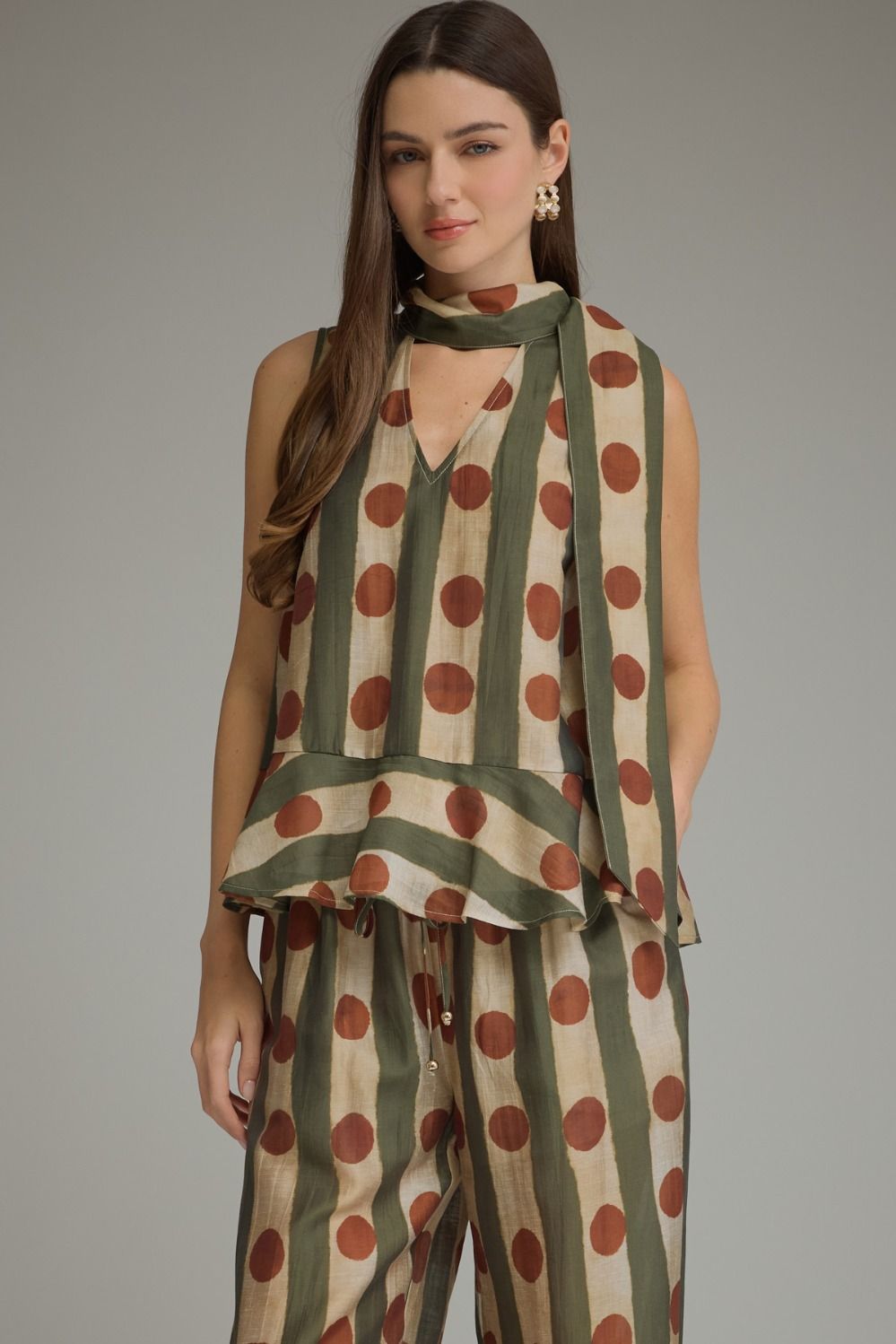 Olive Stripe and Crimson Dot Top