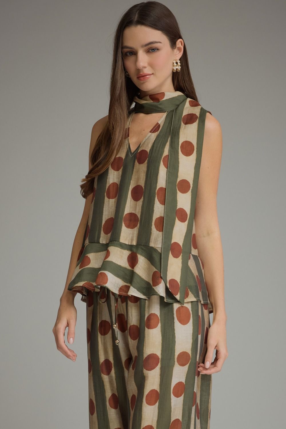 Olive Stripe and Crimson Dot Top