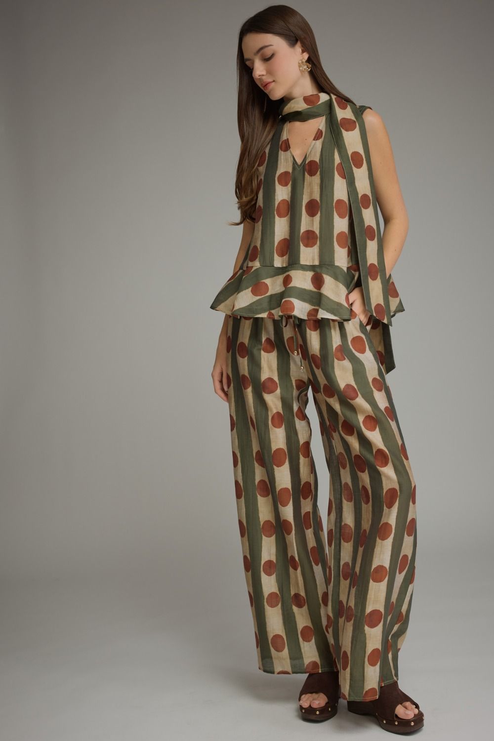 Olive Stripe and Crimson Dot Top