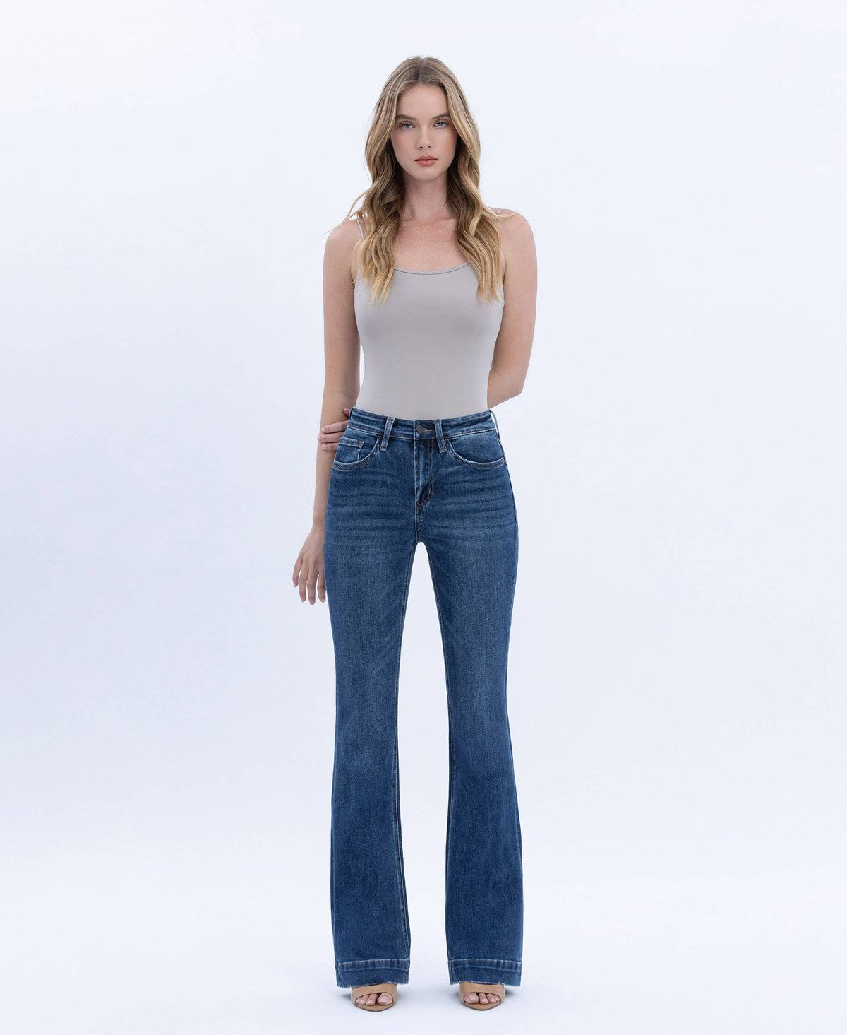 High Rise Dark Wash Trouser Hem Bootcut Jeans